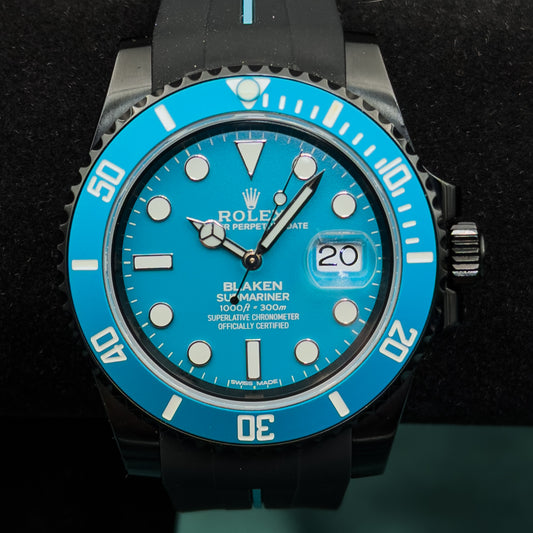 Blaken Rolex Submariner Date – Rare Blue 7/18, Black DLC, Full set