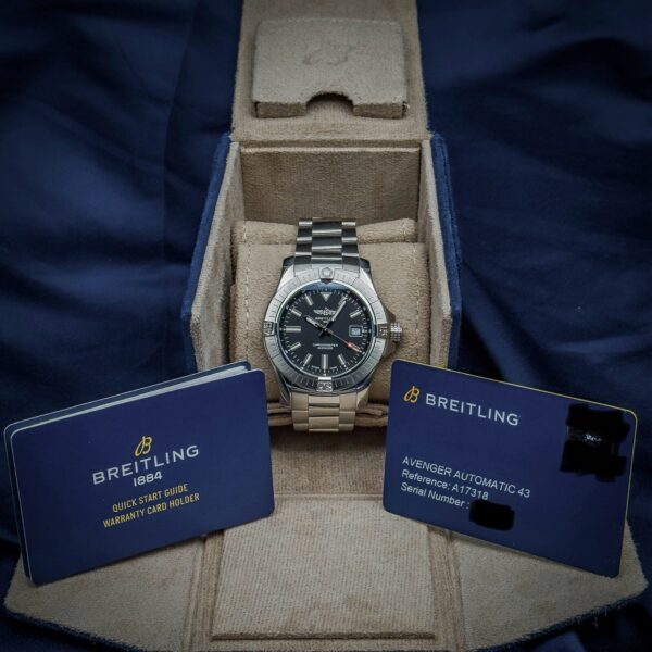 Breitling Avenger Men's Watch Black Dial w/ Steel Bracelet 43mm A17318 Full Set - Image 9